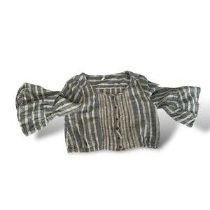 Free People Women’s Linen Cotton Blend Blue Striped Blouse Small Petite Top